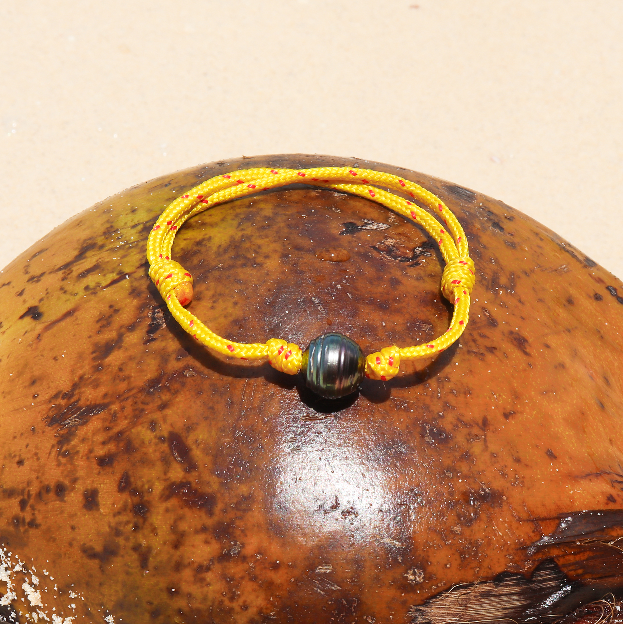 Bracelet Homme corde bateau pêche perle de Tahiti 'Anave