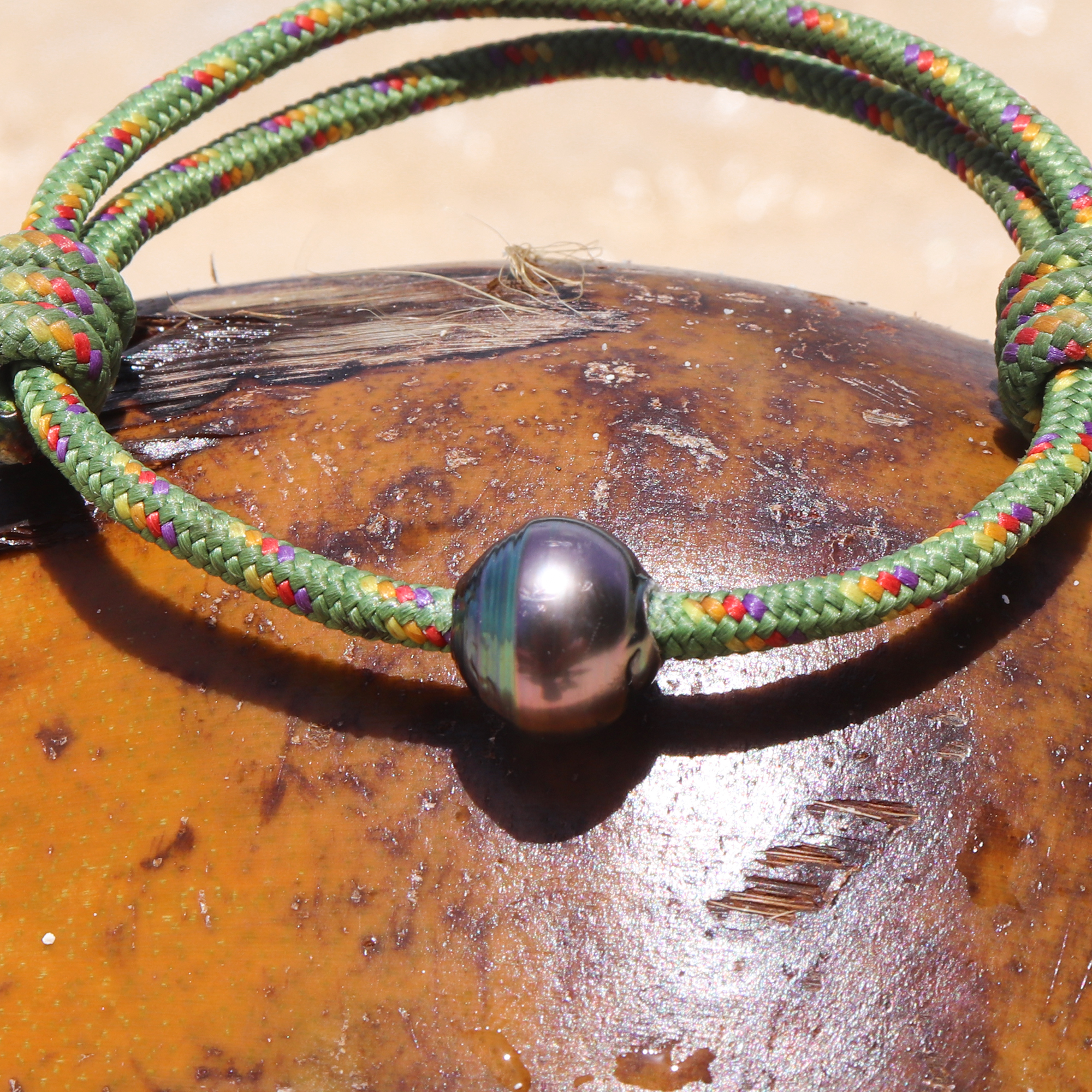 Bracelet Homme corde bateau pêche perle de Tahiti Tautai